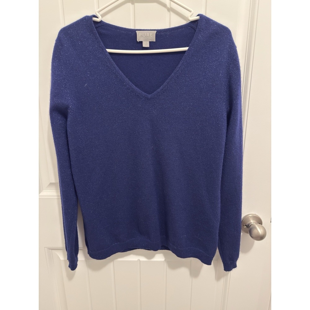 Pure Collection‎ Women's Navy Sparkle Vneck Sweater Size 12
